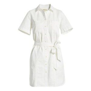 MADEWELL Courier Seamed Denim Tie Waist Denim Shirtdress, Sz M